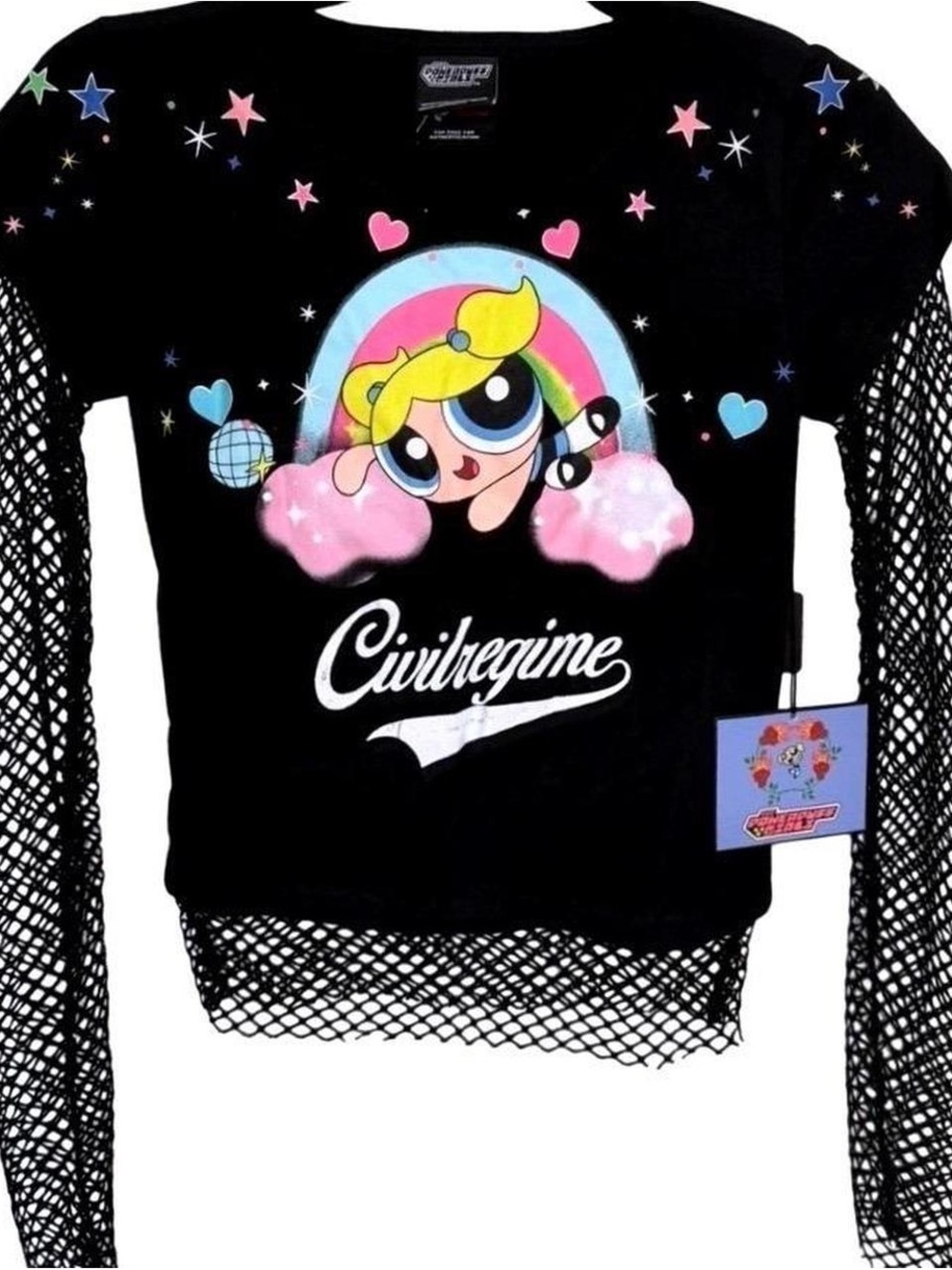Civil Regime Powerpuff Girls' Bubbles Mesh Sleeve Graphic Top - Small